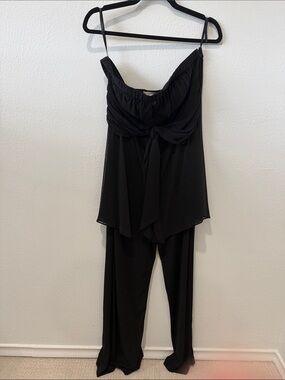 White House Black Market Black Draped Tie-Front Jumpsuit
